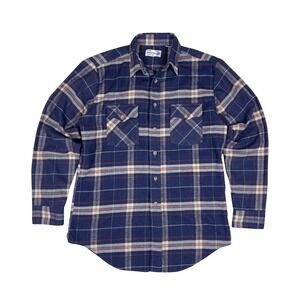 Vintage Roebucks Flannel Shirt Mens M Tall 70s Plaid Workwear Navy Natural Sears